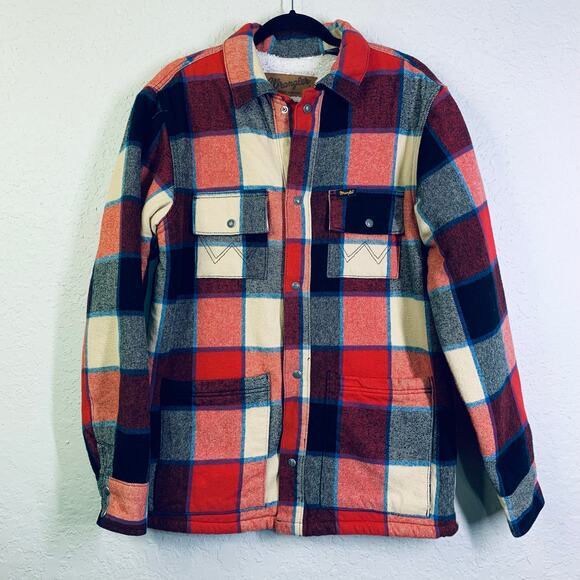 WRANGLER Shacket Jacket Chore Barn Coat Plaid Sherpa‎ Lined Pearl Snap W Pockets - Picture 1 of 14